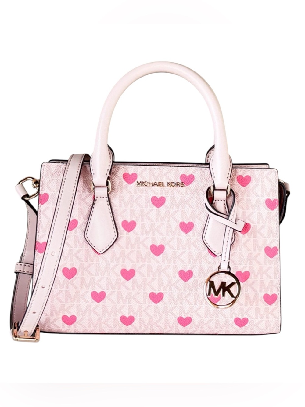 New Michael Kors Sheila Small Satchel Shoulder Crossbody Bag Hearts Pink